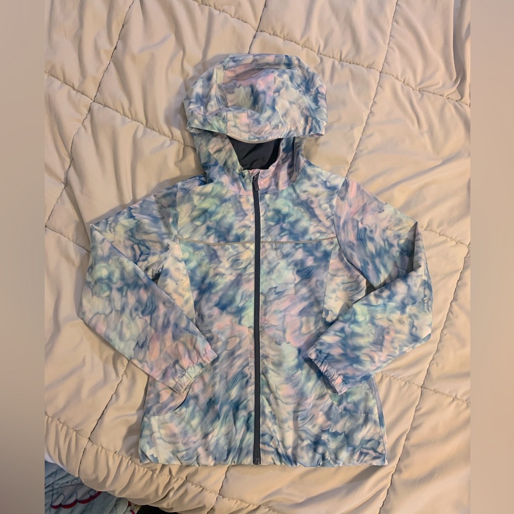 Girls All in Motion Tie-Dye Windbreaker Rain Jacket Hood Pink Blue Purple M 7/8
